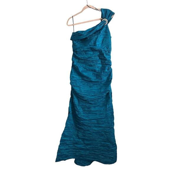 ALEX EVENINGS One-Shoulder Rhinestone Taffeta Mermaid Gown Teal-Blue - Curve 16 - Picture 1 of 6
